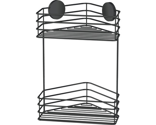 Hörnduschkorg BESLAGSBODEN 2-plan självhäftande 250x330 mm matt svart BB1203 Hörnhylla med två hyllor för förvaring i badrummet