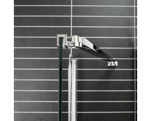 Stabilbygel ARROW Flexi för fast vägg 6mm 850–1500mm utdragbart 7403357 Detaljvy av en duschkabin med glas och fästelement