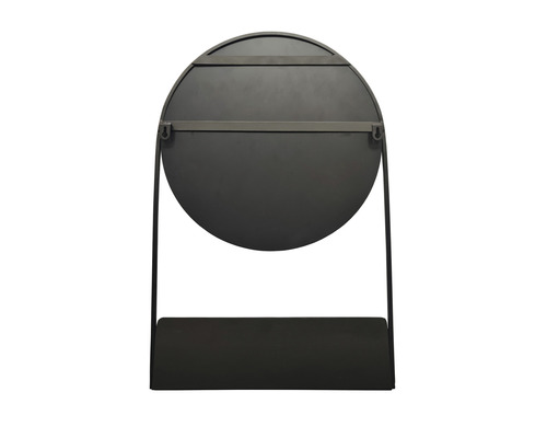 Baksidan av den runda väggspegeln med hylla