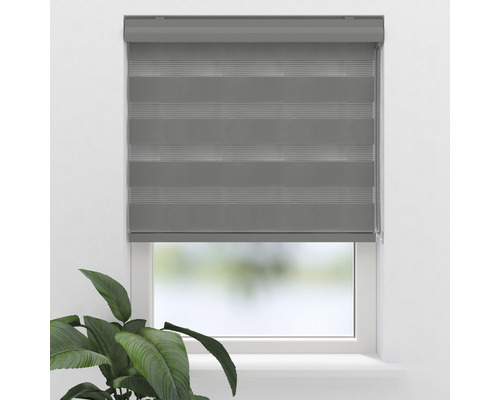 Grå dubbel rullgardin vid fönstret för ljusreglering