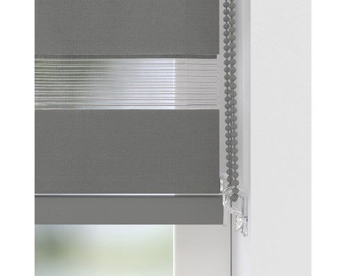 Grå dubbelrullgardin med kedjedrag för fönsterdekoration