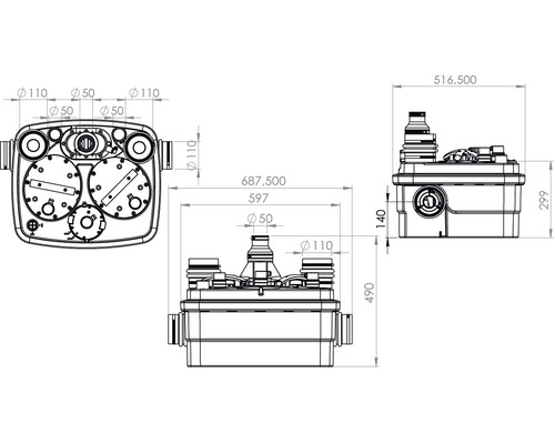 Teknisk ritning av en avloppspumpstation med dimensioner