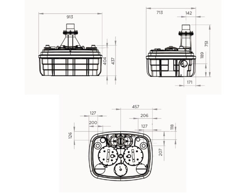 Teknisk ritning av en pumpstation med mått