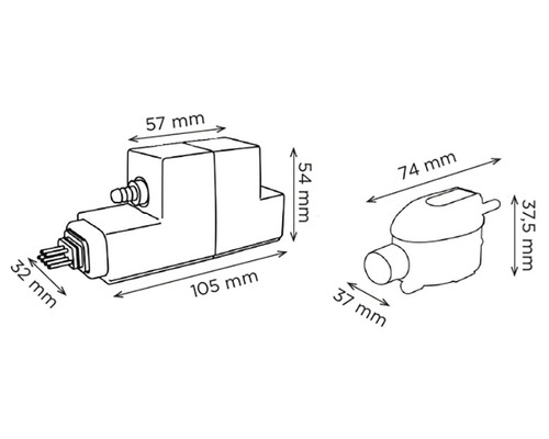 Ritning av två ventiler med måttangivelser