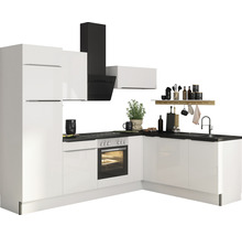 Köksdel med diskho, spis, ugn, fläkt och väggskåp