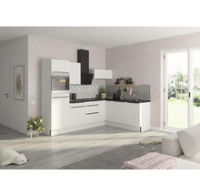 Ljust kök med inbyggnadsugn, fläkt och diskho.