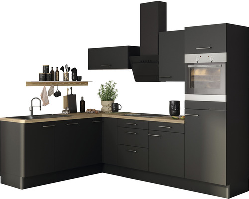 Hörnkök utan vitvaror Ingvar420 270cm antracit matt högerutförande Modernt kök med köksfläkt, diskho och elektriska apparater
