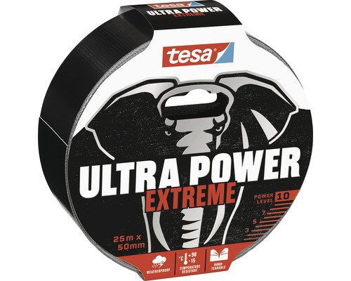 Tesa Ultra Power Extreme tejp, 25 meter gånger 50 millimeter, väderbeständig, temperaturbeständig, rivs för hand