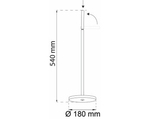 Teknisk ritning av en golvlampa med måtten 540 millimeter höjd och 180 millimeter diameter