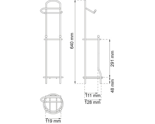 Teknisk ritning av en handdukshängare med mått.