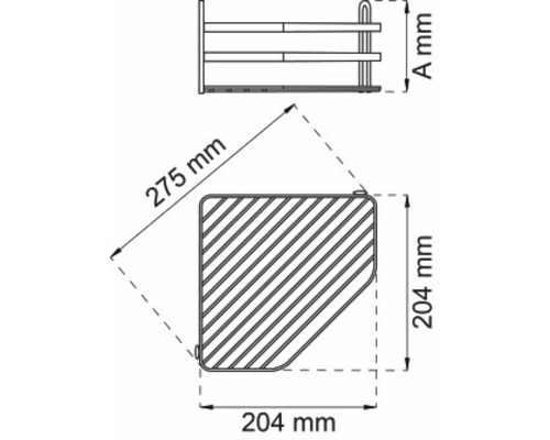 Teknisk ritning av en hörnhylla med mått