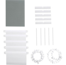 Komponenter för panelgardiner: tygstycke, tyngdprofiler, panelvagnar, medbringare och draglina