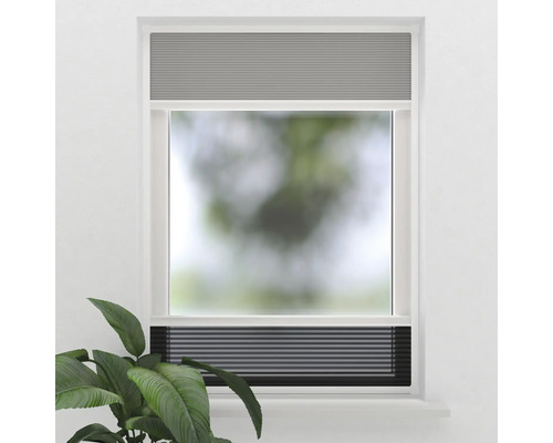 Fönster med spänd plisségardin som insynsskydd och solskydd