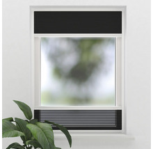 Fönster med svart plisségardin