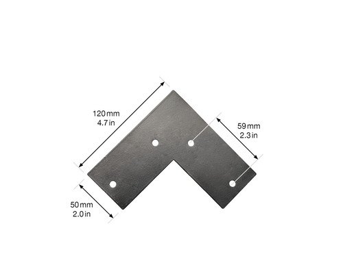 Vinkeljärn med måtten 120 mm, 59 mm och 50 mm