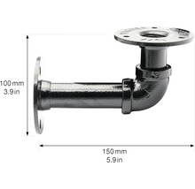 Metallrör vinkel med fläns för väggmontering, 150 mm lång och 100 mm hög