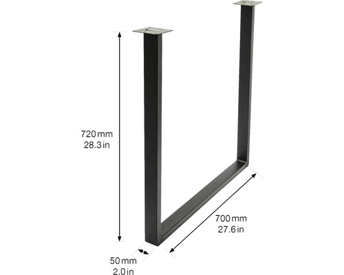 Bordsben av metall, U-form, 720x700 mm