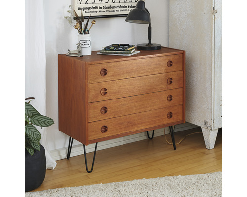 Träbyrå med fyra lådor och metallben