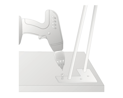 Sladdlös skruvdragare skruvar in en skruv i ett bordsbensfäste