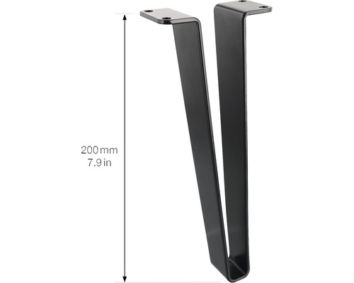 Svart bordsben i metall, 200 mm hög