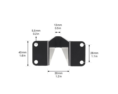 Svart väggfäste med mått för gör-det-själv-projekt