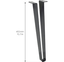 Två bordsben i metall, 400 mm höga