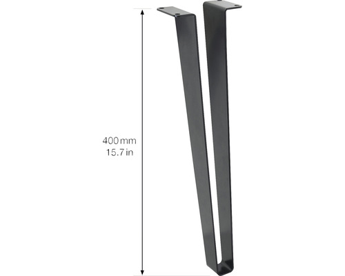 Två bordsben i metall, 400 mm höga