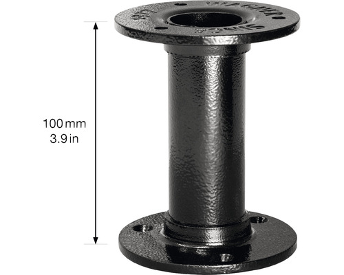 Svart rörförbindare med fläns, 100 mm hög