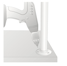 Illustration av en borr som fäster en stolpe på en yta