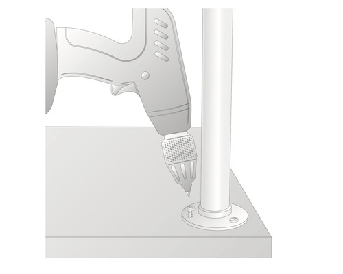 Illustration av en borr som fäster en stolpe på en yta