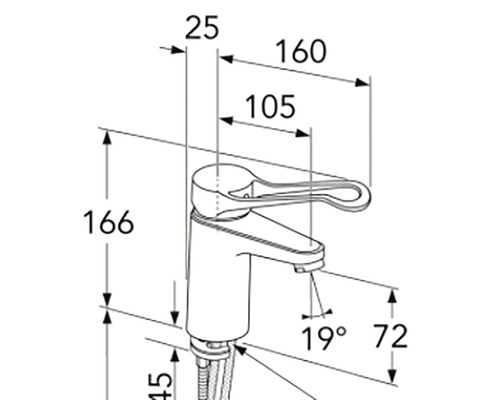 Teknisk ritning av en armatur med mått