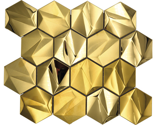 Mosaik metall Hexagon Urban HXM 30GO guld blank 25,7x29,7 cm Guldfärgad mosaik av hexagonala plattor