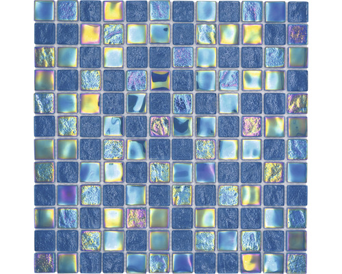 Mosaik glas CM S363 Quadrat Crystal mix Shell azur blå 25 30,4x30,4 cm Glasmosaikplatta