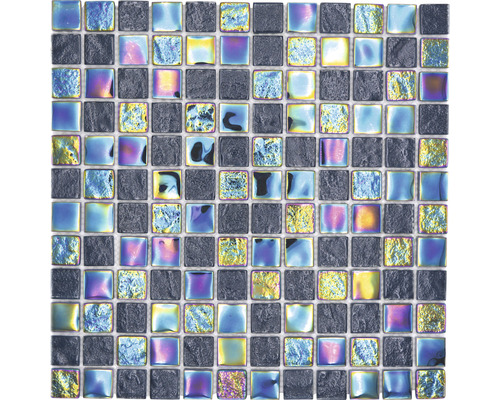 Mosaik glas CM S265 Quadrat Crystal mix Shell Saphire 25 30x30 cm Mosaikplatta med kvadratiska element