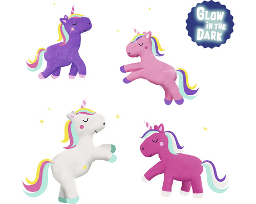 Illustration av fyra enhörningar med texten Lys i mörkret