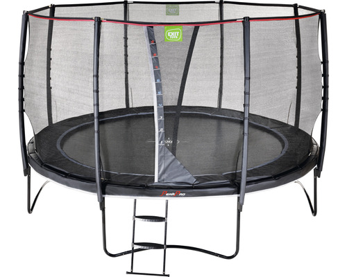 Rund trädgårdstrampolin med säkerhetsnät och stege
