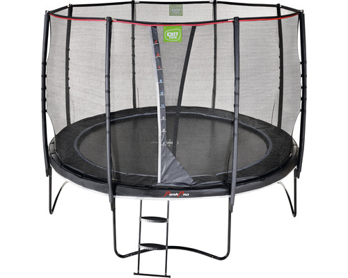 Rund trädgårdstrampolin med skyddsnät och stege