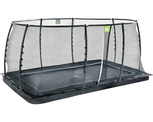 Rektangulär nedgrävd studsmatta med säkerhetsnät