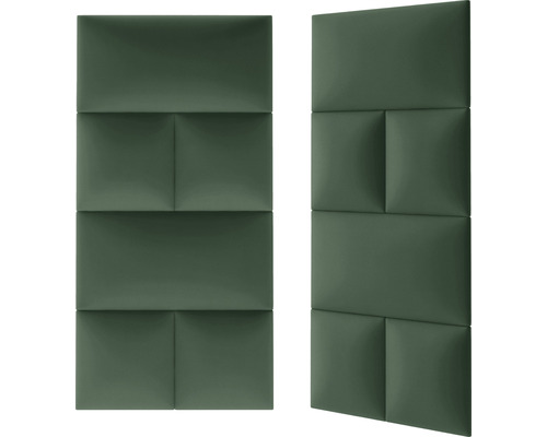 Två gröna akustikpaneler med rektangulära element