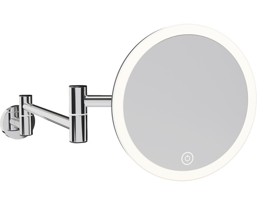Rund väggspegel med LED-belysning och svängbar arm
