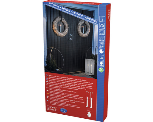 Batteridrivna LED ljus Konstsmide för utomhusbruk med metallhållare, dimmer, timer och fjärrkontroll, produktförpackning