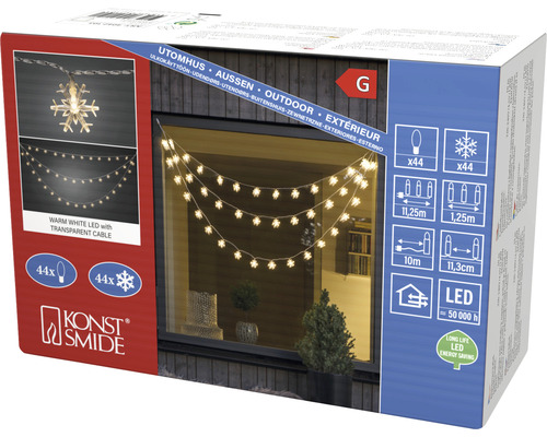 Konst Smide ljusslinga med snöflingor, 44 LED, för utomhusbruk