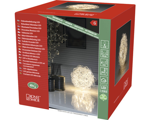 Förpackning av en LED dekorationslampa för inomhusbruk med varmvitt ljus och transparent kabel