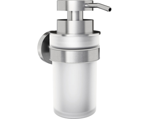 Vägghängd tvålpump av metall och glas