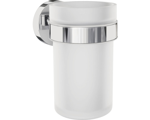 Vägghängd tandborstmugghållare i glas och metall