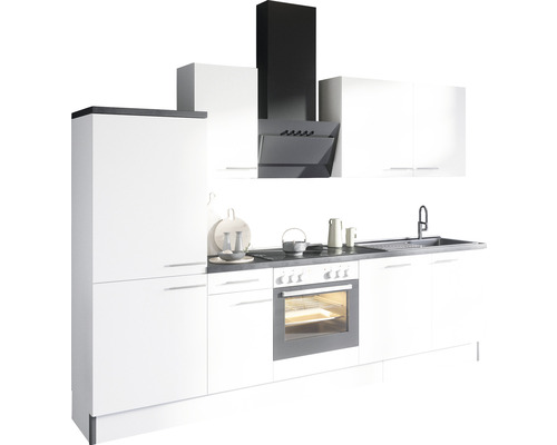 Köksdel med diskho, spis, ugn, fläkt och skåp