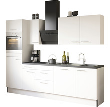 Kök med inbyggnadsugn, fläkt, diskho och skåp i ljus design