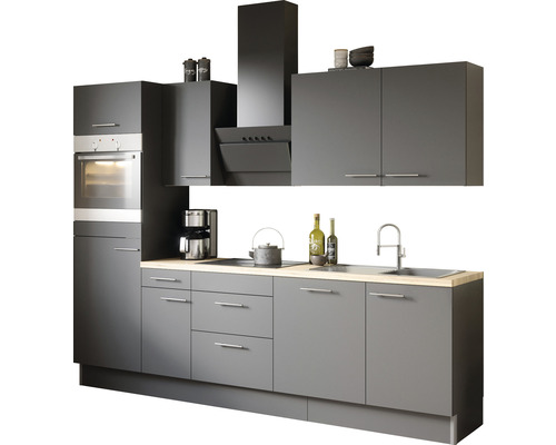 Komplett kök utan vitvaror Ingvar420 270cm antracit matt reversibel Komplett inbyggt kök med hängande element, fläkt och diskho