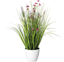 Konstgjorda ängsblommor i vit kruka