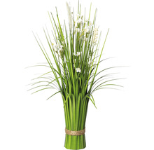 Konstgjord gräsbukett med vita blommor och jutetråd